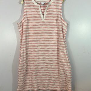 Liz Claiborne XXL, sleeveless casual pocketed dress, pink and white striped